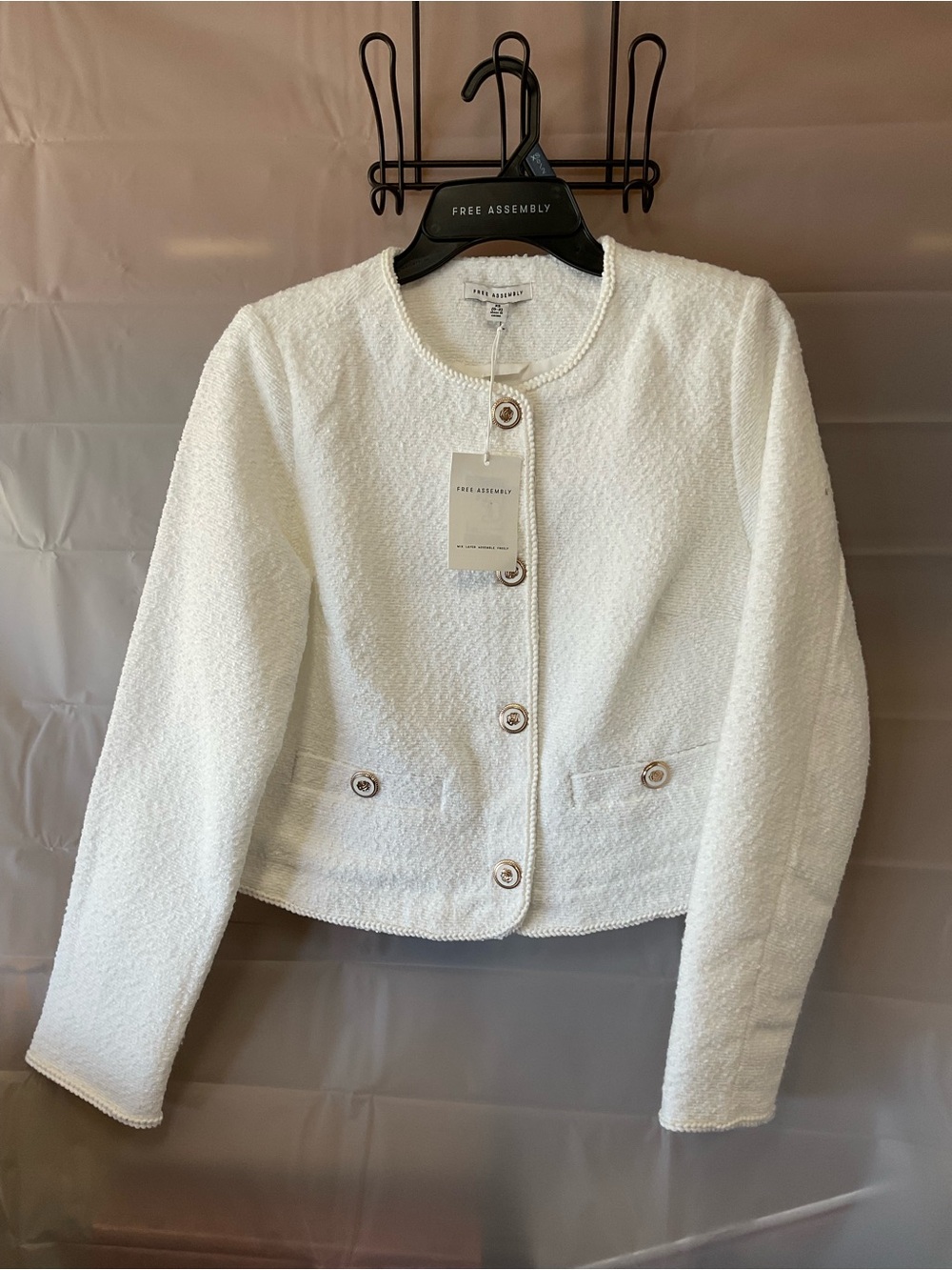 Free Assembly White Tweed Button-Front Jacket